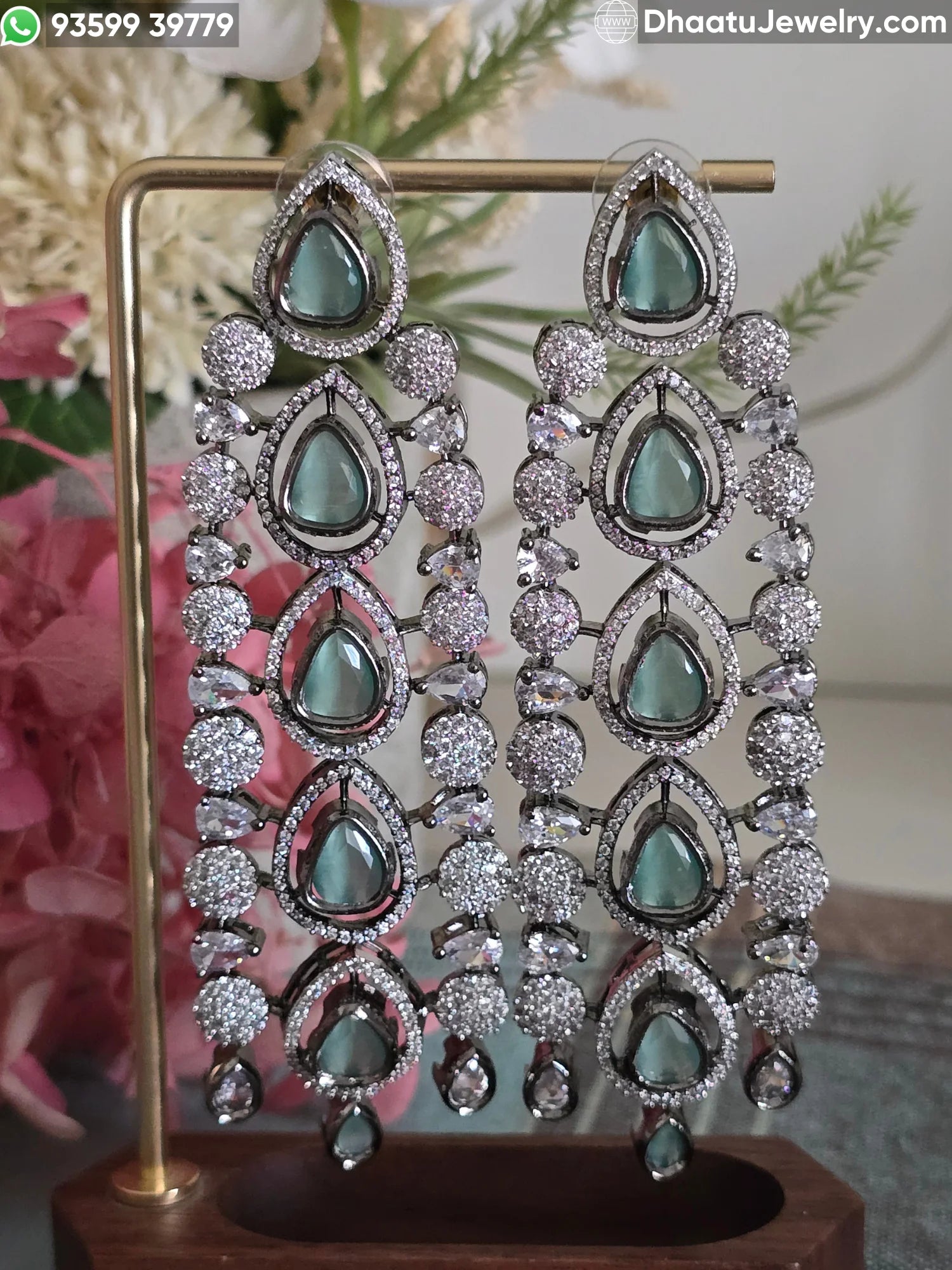 Handcrafted Pear-Cut Moissanite Polki & Kundan Long Chandelier Earrings in Antique Mehendi Plating