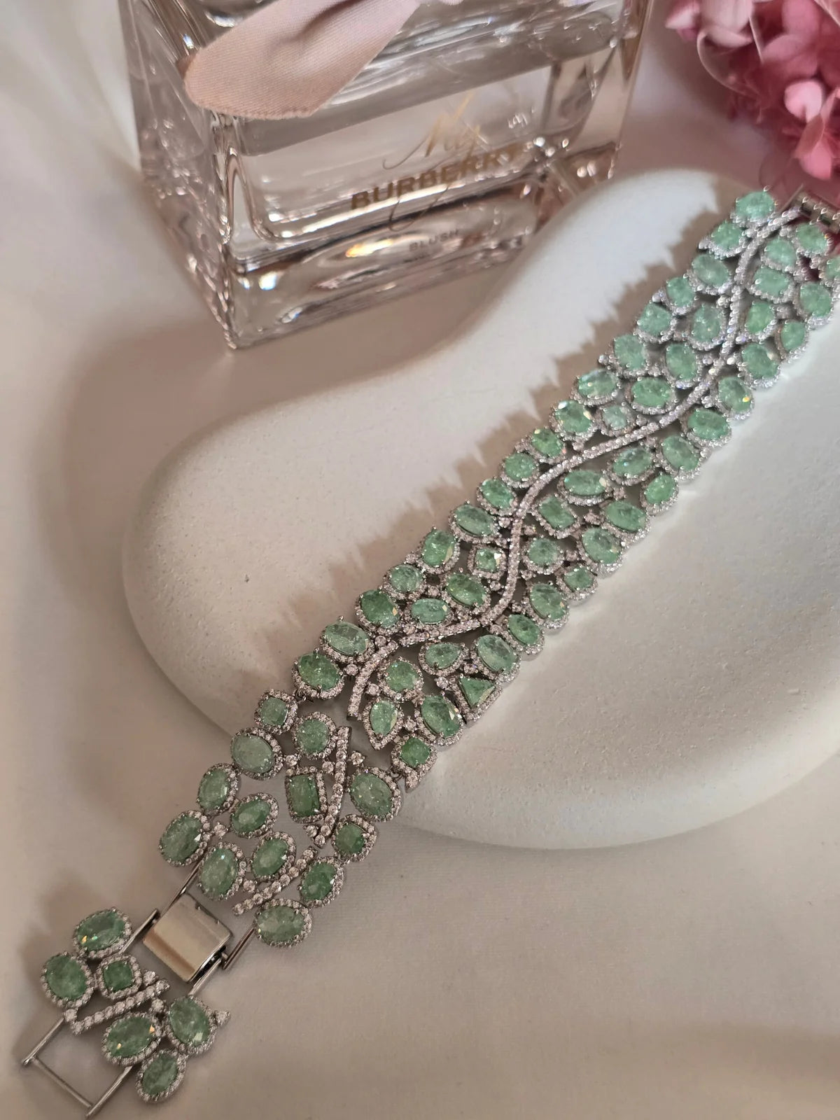 Multicolor Crystal Oval-Cut Statement Bracelet - 18cm to 21cm Extendable - Available in Pastel Pink, Emerald Green, Sapphire Blue, and Rainbow Mix