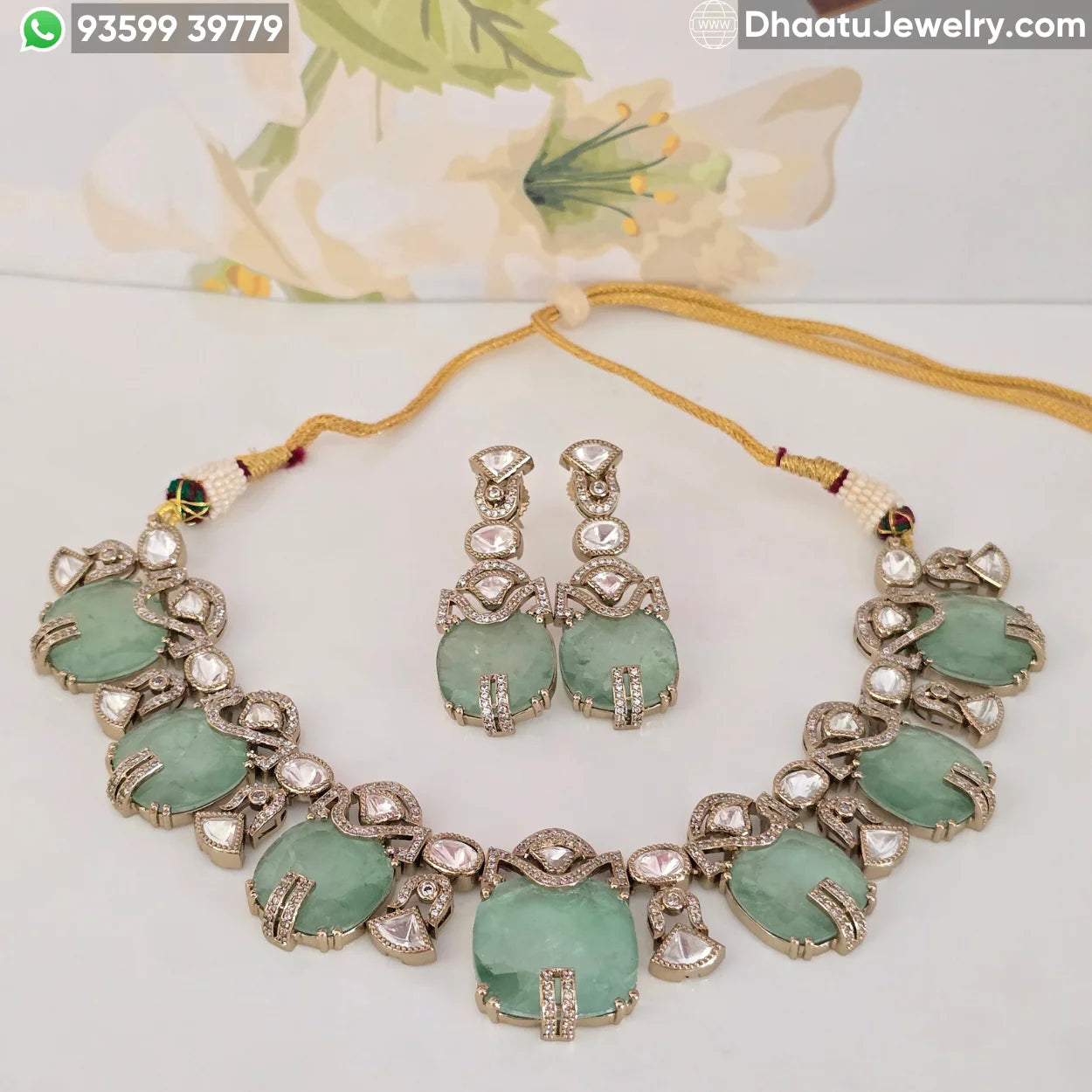 Handcrafted Kundan & Polki Meenakari Choker Set with Semi-Precious Stone Droplets