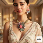 Rivaayat Butterfly & Leaf Motif Victorian Fusion Choker Set with Baroque Pearls