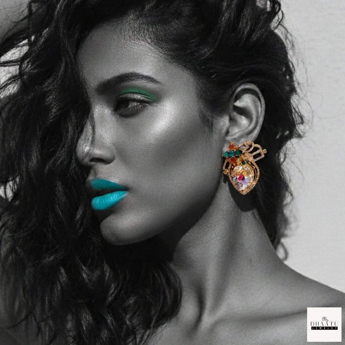 Artisan-Crafted Heart-Shaped Artificial Stud Earrings with Multi-Color Stones