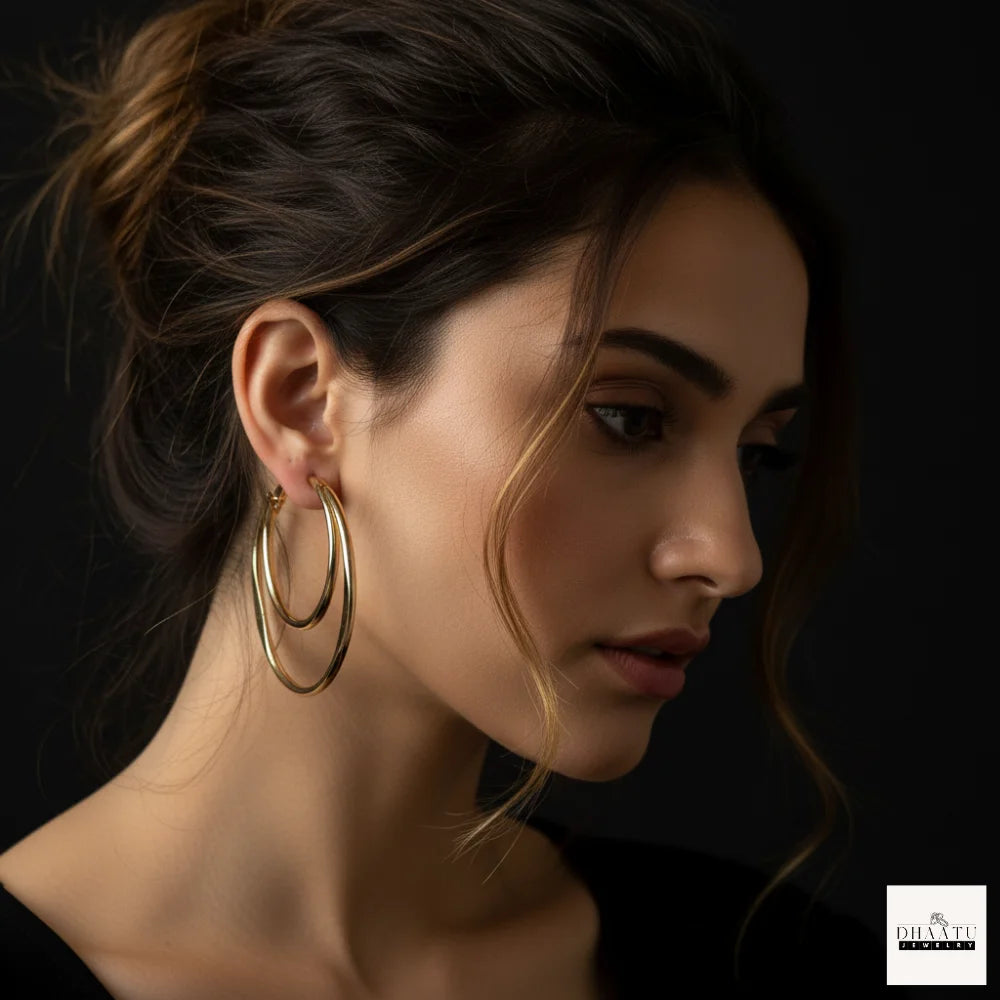 Chic Double Hoop Earrings - Layered Gold & Silver Tone - Contemporary Dangle Earring Set