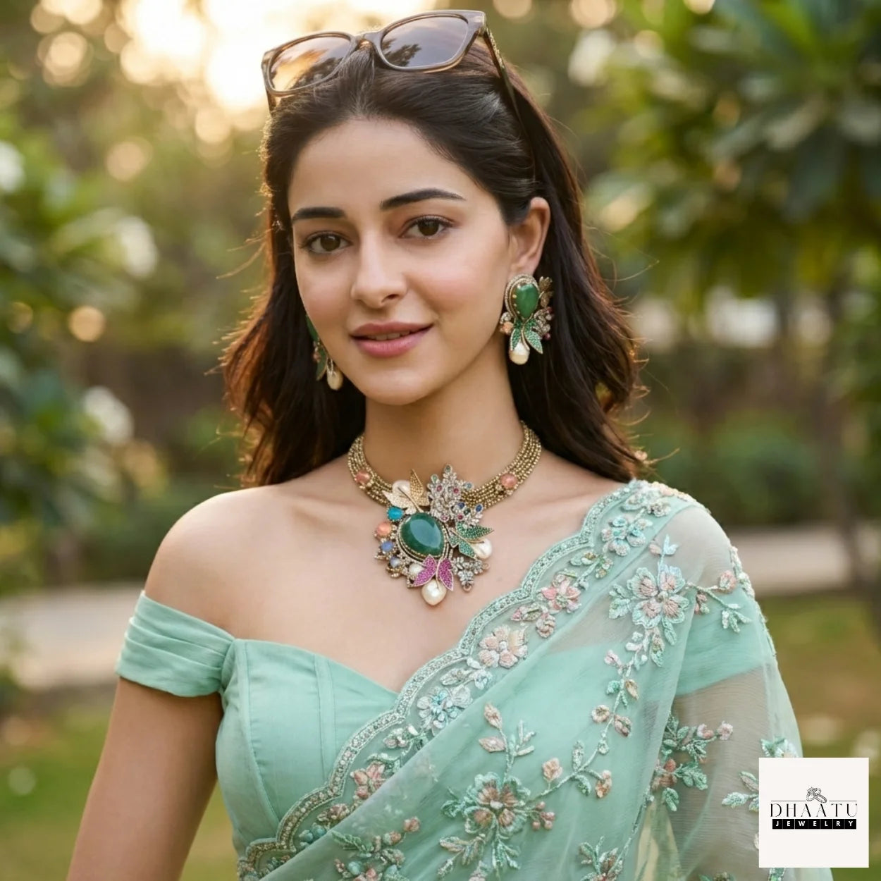 Rivaayat Butterfly & Leaf Motif Victorian Fusion Choker Set with Baroque Pearls