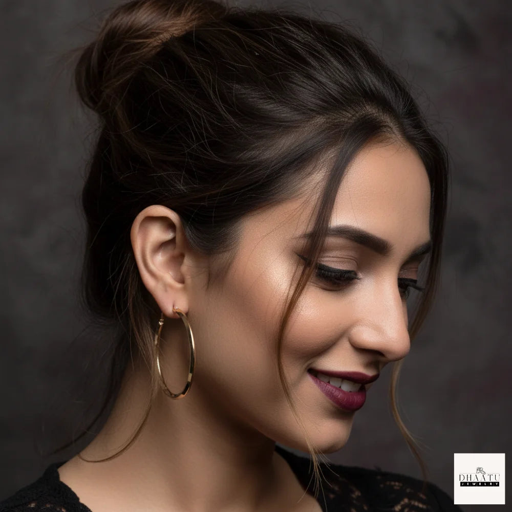 Classic Flat Edge Hoop Earrings for Women - Anti-Tarnish, Hypoallergenic (Gold & Silver, 4cm & 5cm)