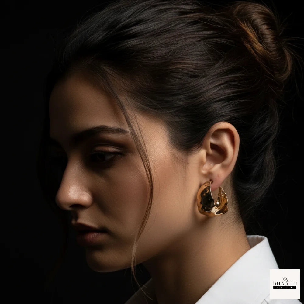 Metallic Hammered Texture C-Hoop Earrings | Modern Gold/Silver Chunky Statement Jewelry