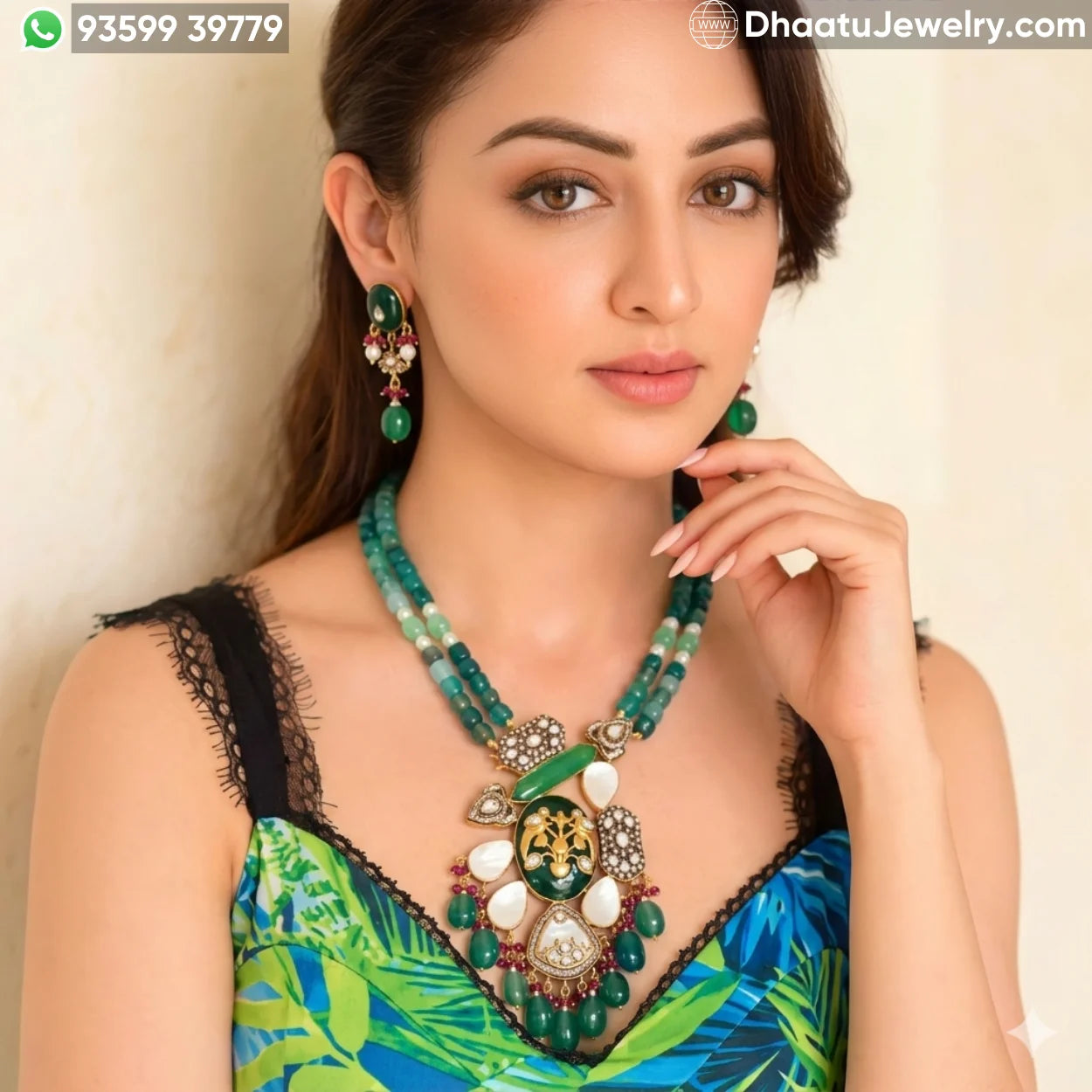 Premium Jade & Moissanite Fusion Necklace Set with Fluorite and Mother of Pearl