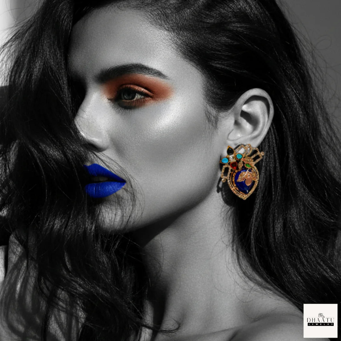 Artisan-Crafted Heart-Shaped Artificial Stud Earrings with Multi-Color Stones