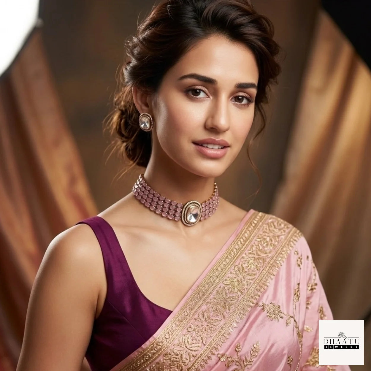 Handcrafted 4-Line Kundan Fusion Choker Set with Matching Studs – Available in Pastel Pink & Mint Green