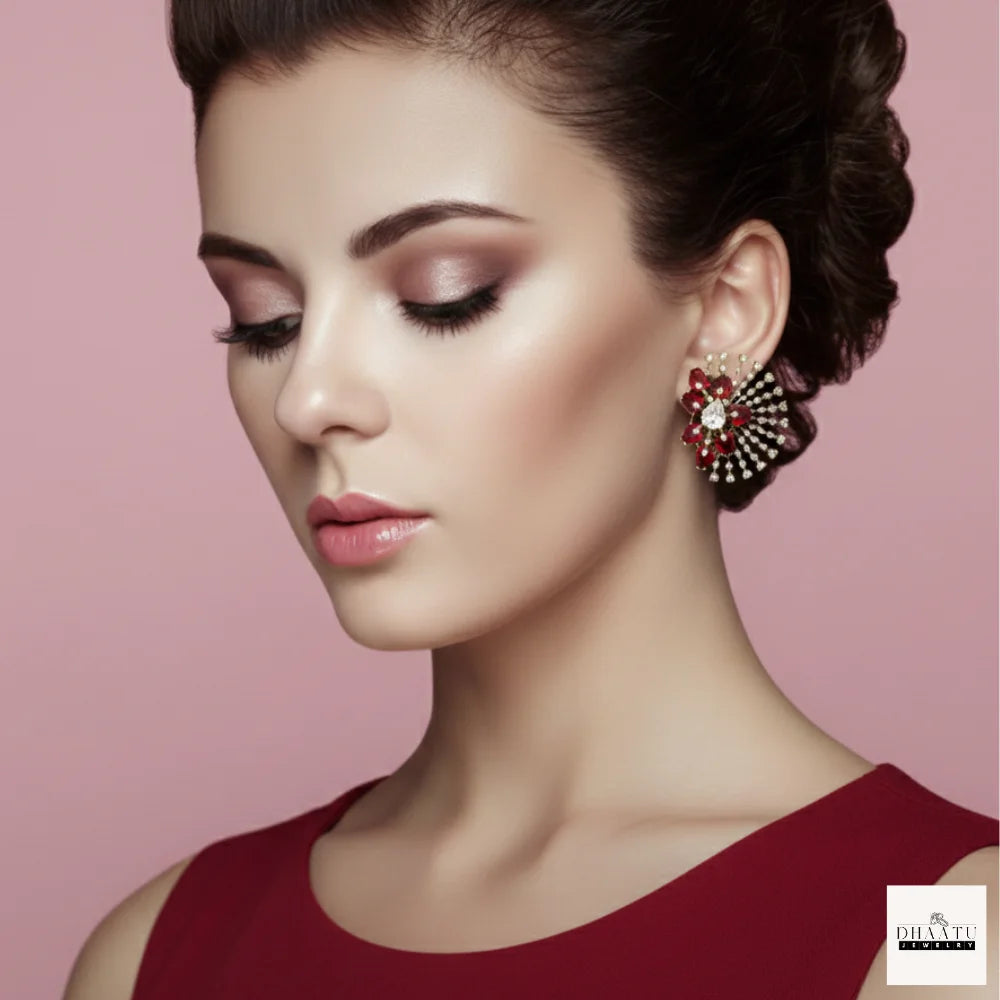 Crystal Floral Statement Studs | Antique Gold Plating