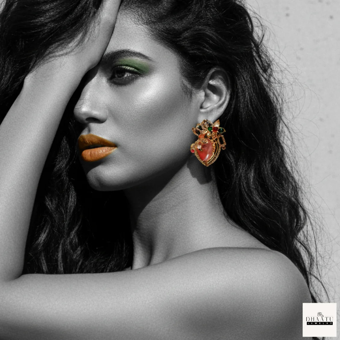 Artisan-Crafted Heart-Shaped Artificial Stud Earrings with Multi-Color Stones