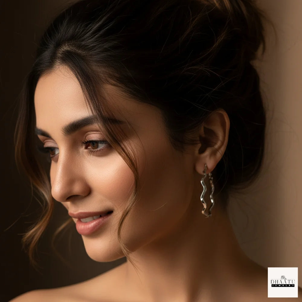 Chic Wave/Wavy Hoop Earrings for Women - Gold Plated & Silver Toned, Fashion Jewelry