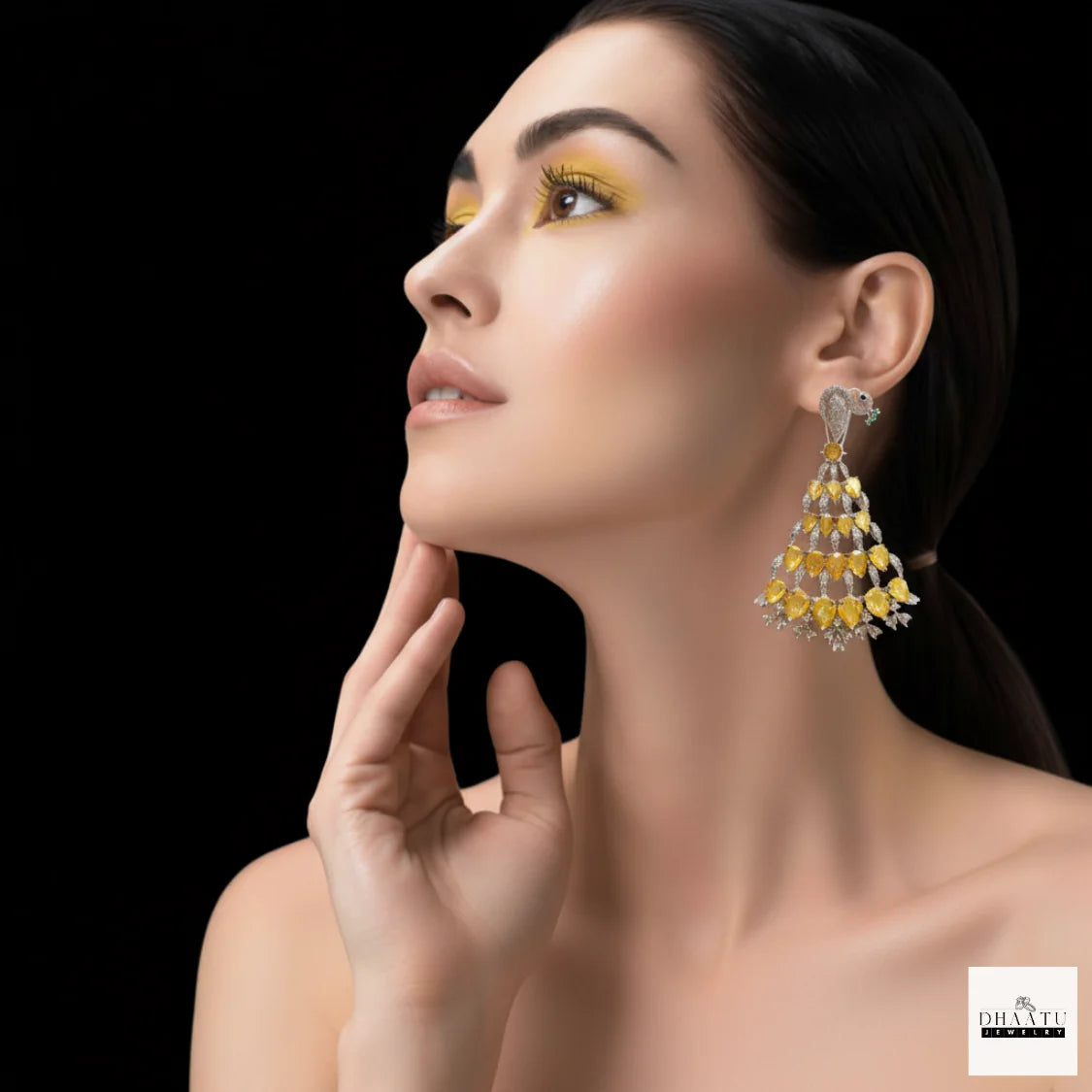 Regal Peacock Motif Zircon Chandelier Earrings - Silver Finish | Cubic Zirconia Statement Jewelry