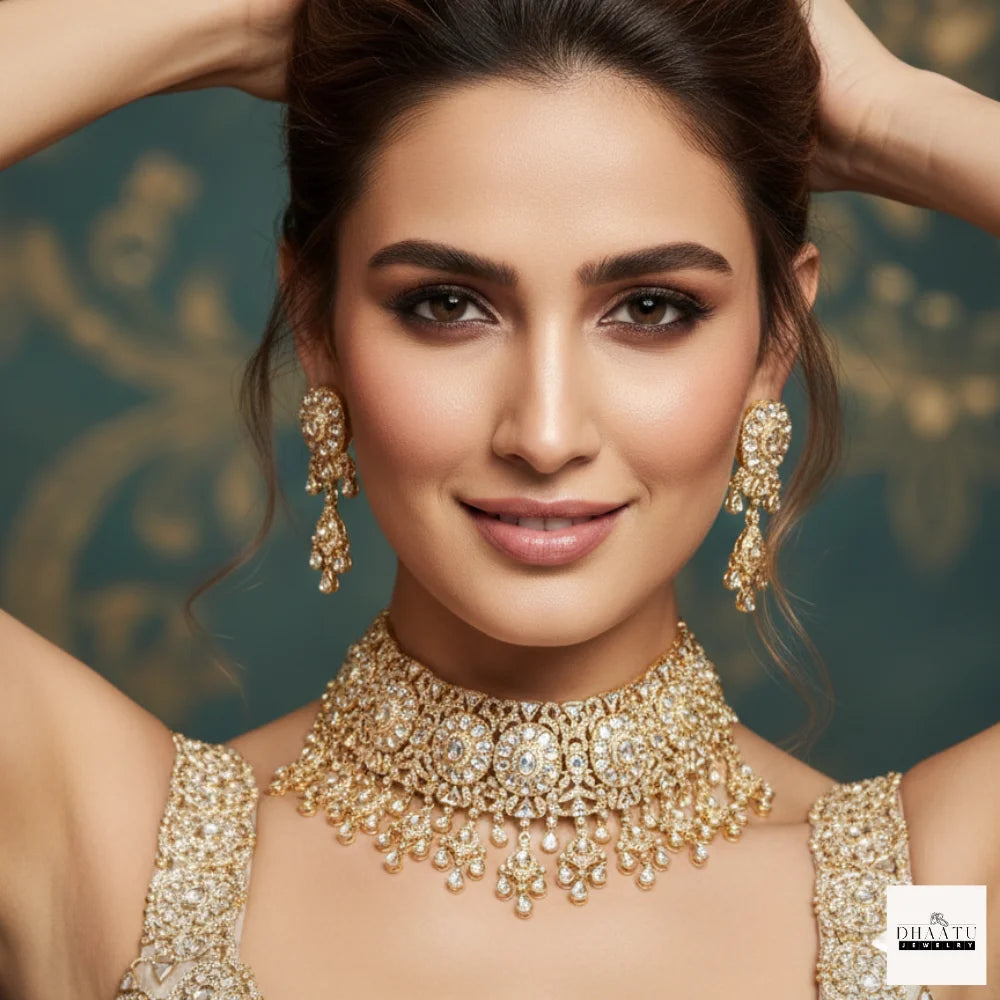 Regal Kundan Choker Set with Natural Gemstones – Traditional Bridal Necklace & Earrings