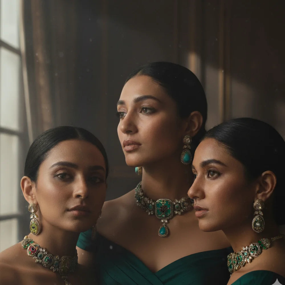 Exquisite Jadau Polki Style Choker Necklace & Earring Set - Traditional Indian Jewelry