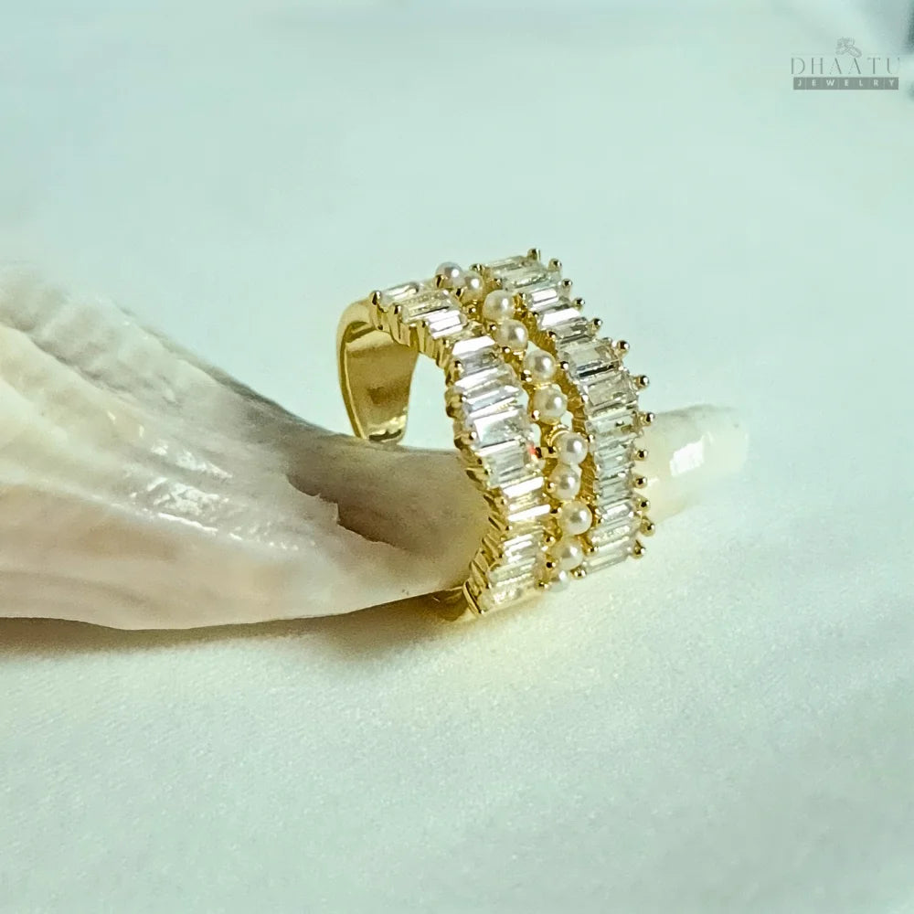 Baguette Crystal & Pearl Statement Ring