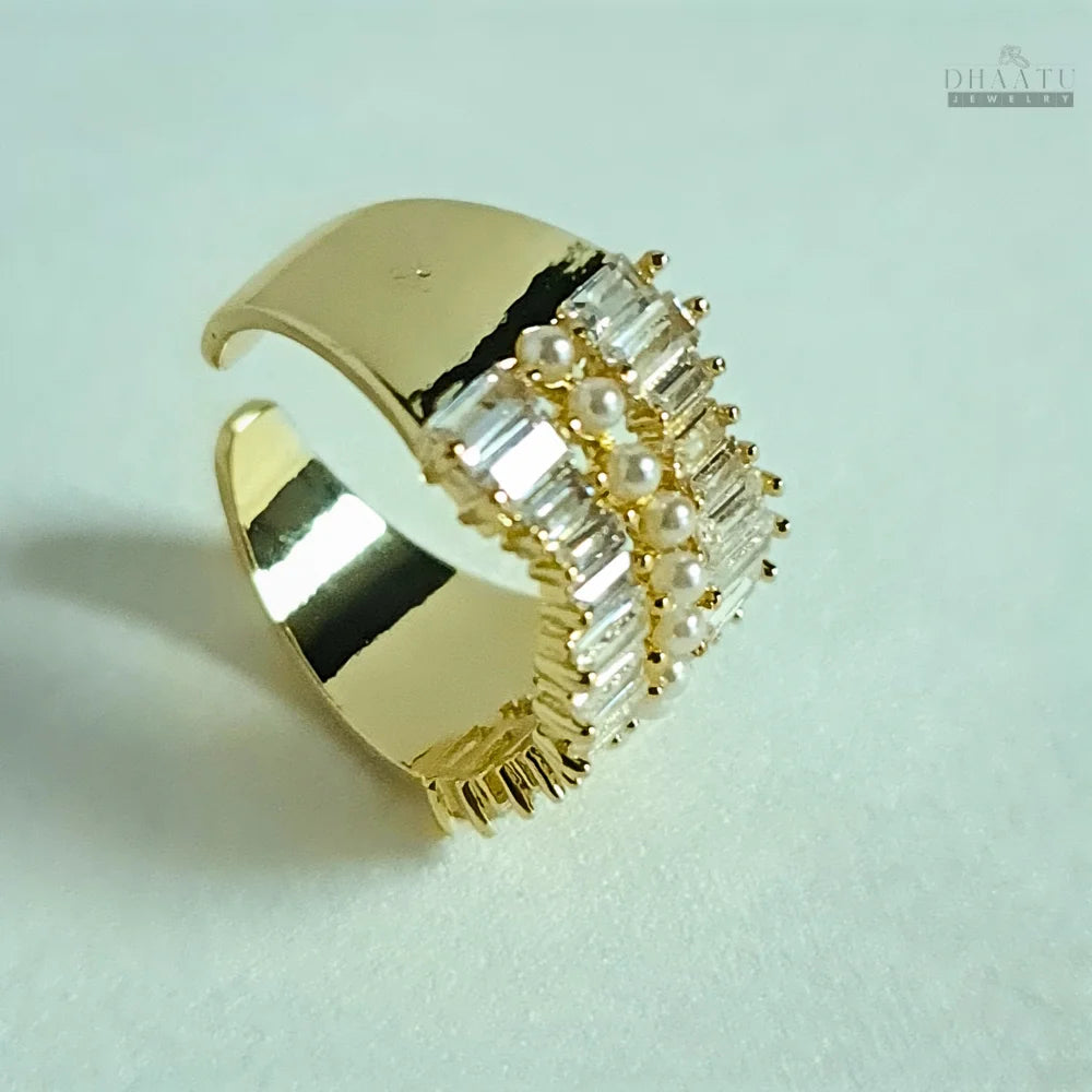 Baguette Crystal & Pearl Statement Ring