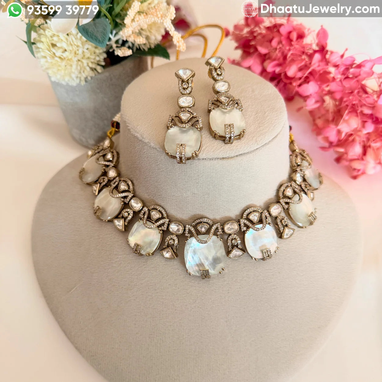 Handcrafted Kundan & Polki Meenakari Choker Set with Semi-Precious Stone Droplets