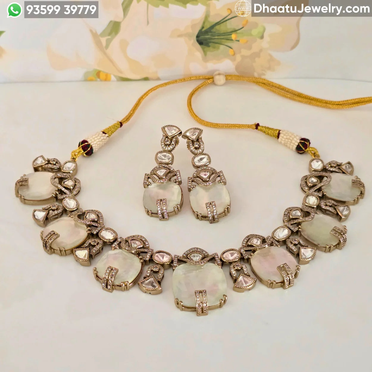 Handcrafted Kundan & Polki Meenakari Choker Set with Semi-Precious Stone Droplets