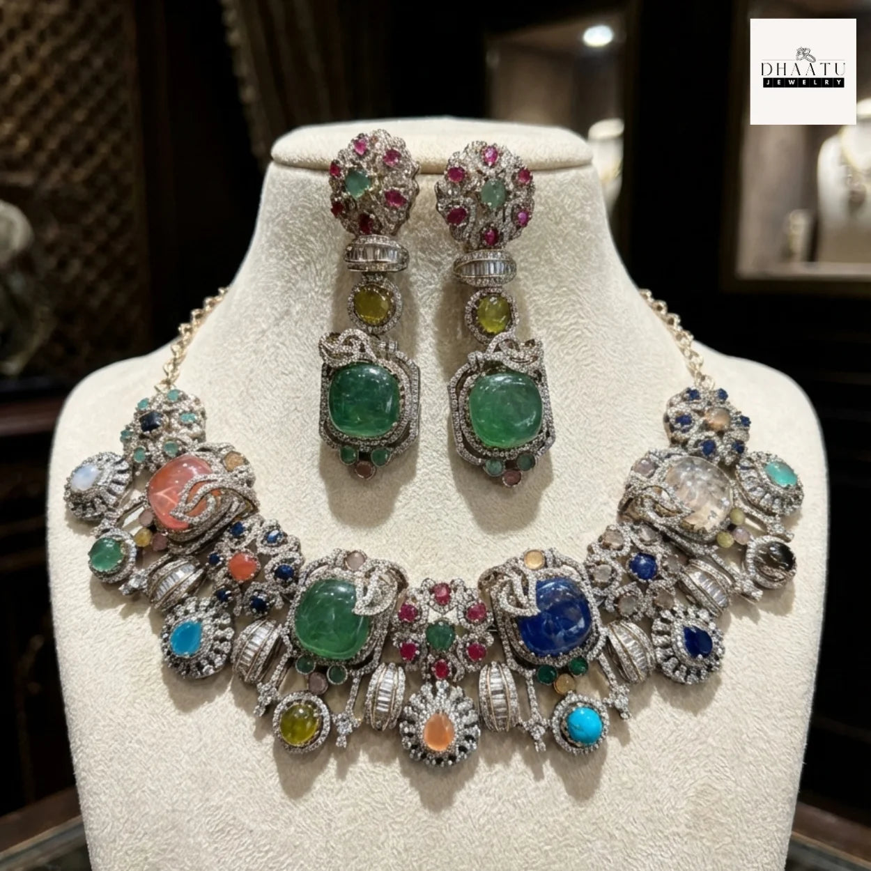 Rivaayat Collection - Victorian Antique Choker Set with Multi-Color Doublet Stones & Matching Earrings