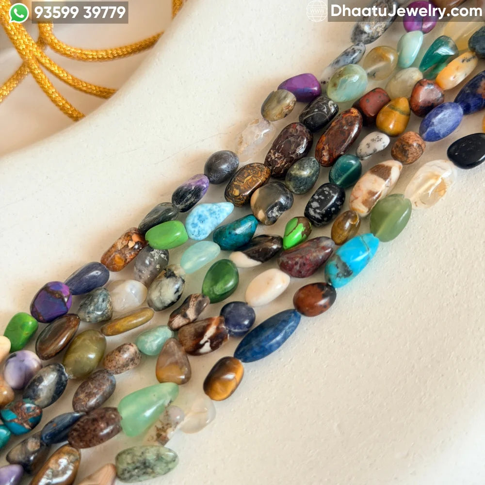 Multicolor Mixed Natural Semi-Precious Gemstone 6-Layer Choker Necklace | 4.5cm Wide Handcrafted Tumble Stone Bead Jewelry