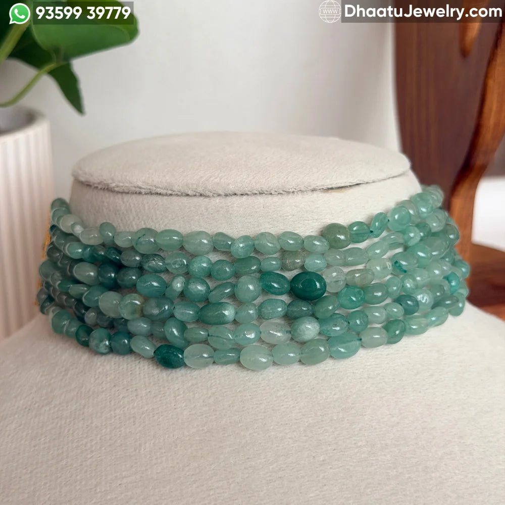 6-Layer Green Aventurine Natural Stone Choker - 4.5cm Wide Sea Green Beaded Statement Necklace