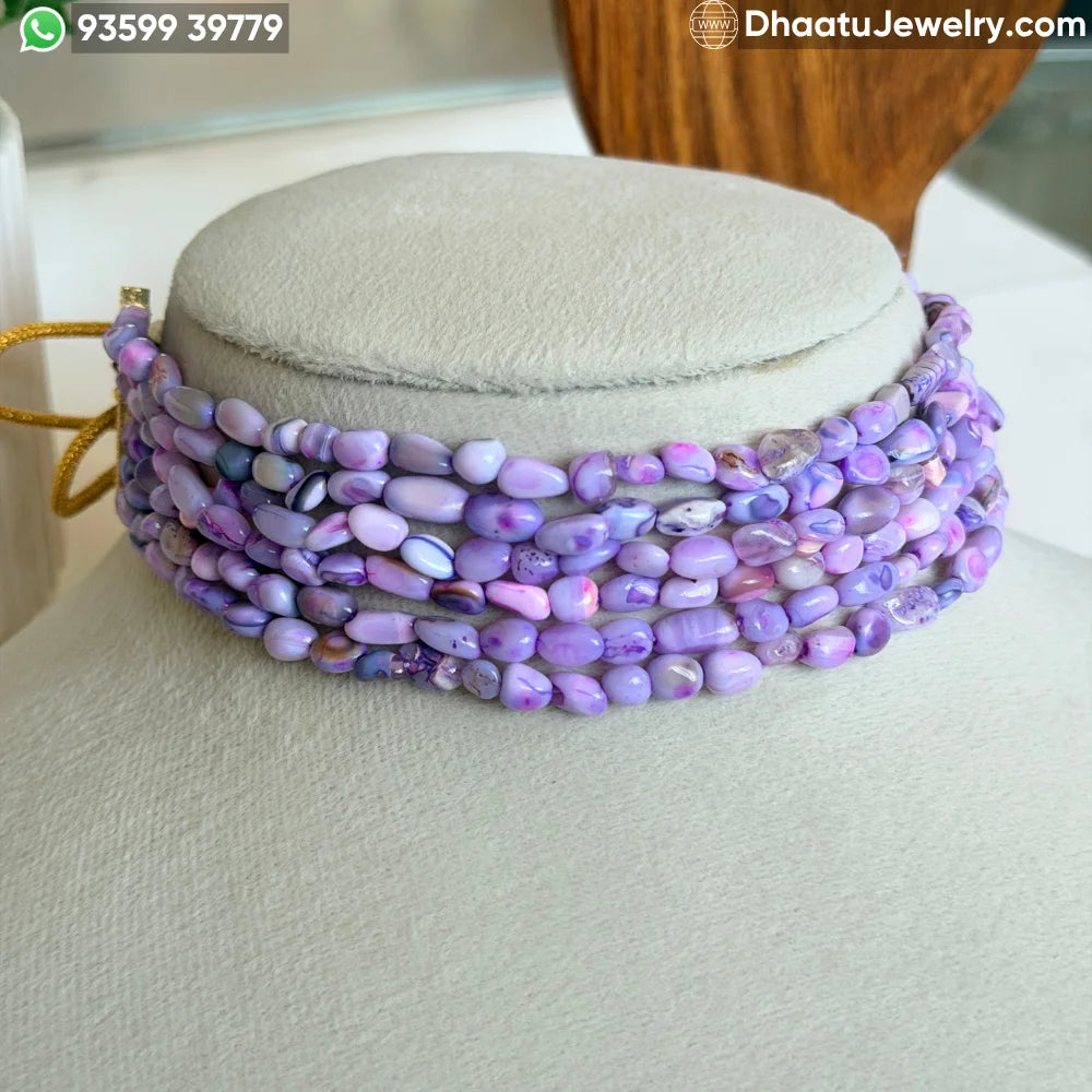 6-Layer Lavender Purple Natural Stone Beaded Choker Necklace | Adjustable Multi-Strand Statement Jewelry (23cm x 4.5cm)