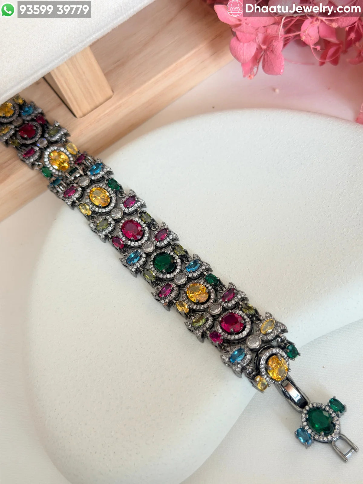 Victorian-Style Multi-Stone AD/CZ Statement Bracelet - Adjustable 18cm to 21cm - 4 Color Variants