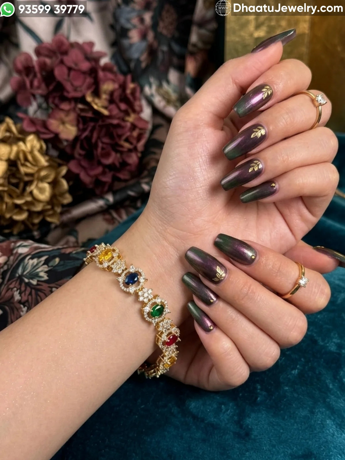 Multicolor and Pink Floral Crystal Statement Bracelet - Gold & Silver Toned - 18cm to 21cm Adjustable Length