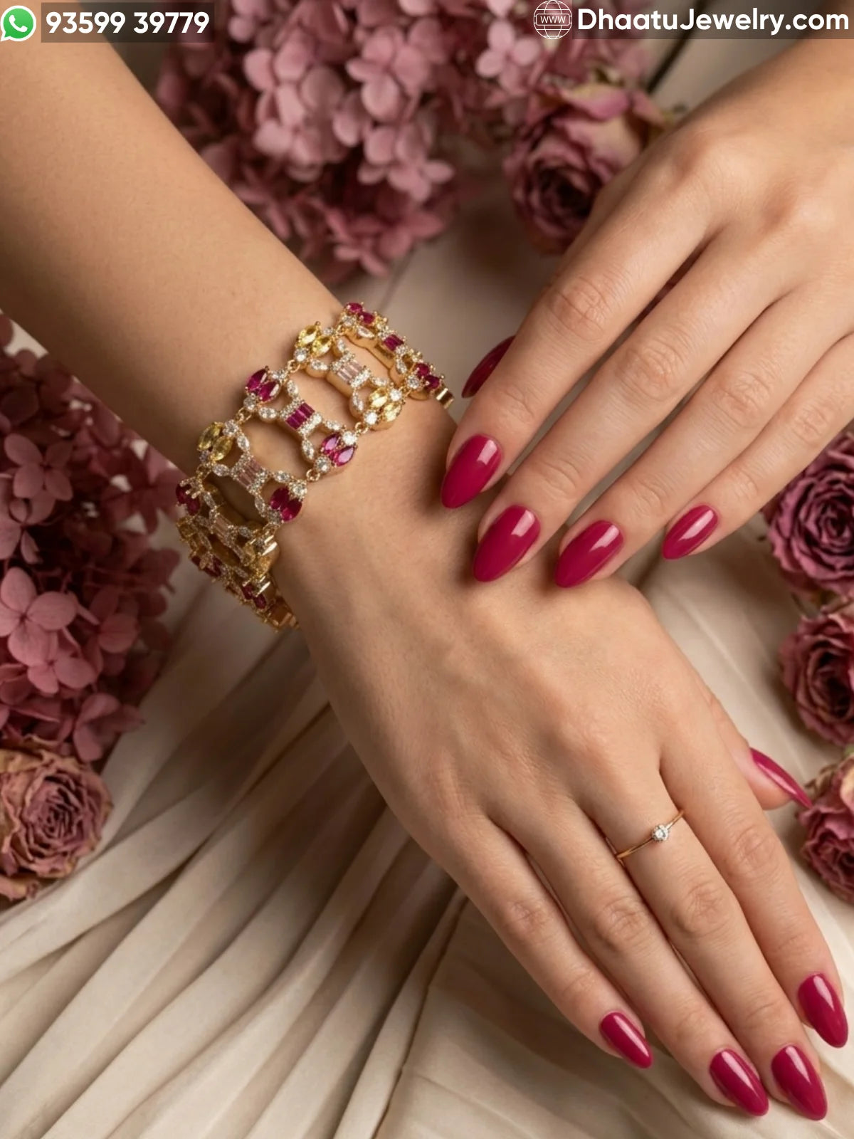 Multicolor Marquise & Baguette Crystal Gold-Plated Link Bracelet – 18cm to 21cm Adjustable Size