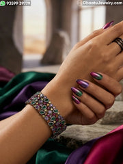 Multicolor Pear-Cut Cubic Zirconia Statement Bracelet - 18cm to 21cm Extendable - Available in Gold & Black Rhodium Finish