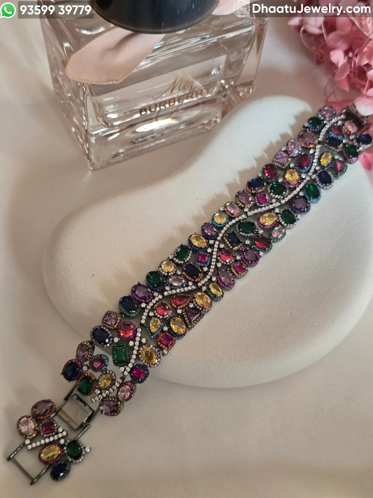 Multicolor Crystal Oval-Cut Statement Bracelet - 18cm to 21cm Extendable - Available in Pastel Pink, Emerald Green, Sapphire Blue, and Rainbow Mix