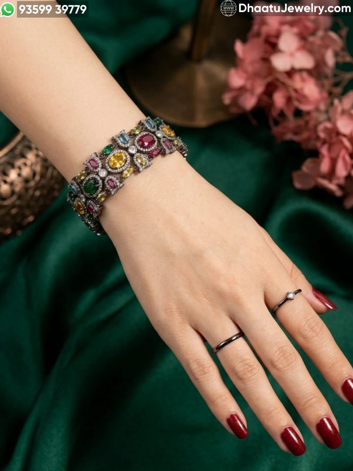 Victorian-Style Multi-Stone AD/CZ Statement Bracelet - Adjustable 18cm to 21cm - 4 Color Variants