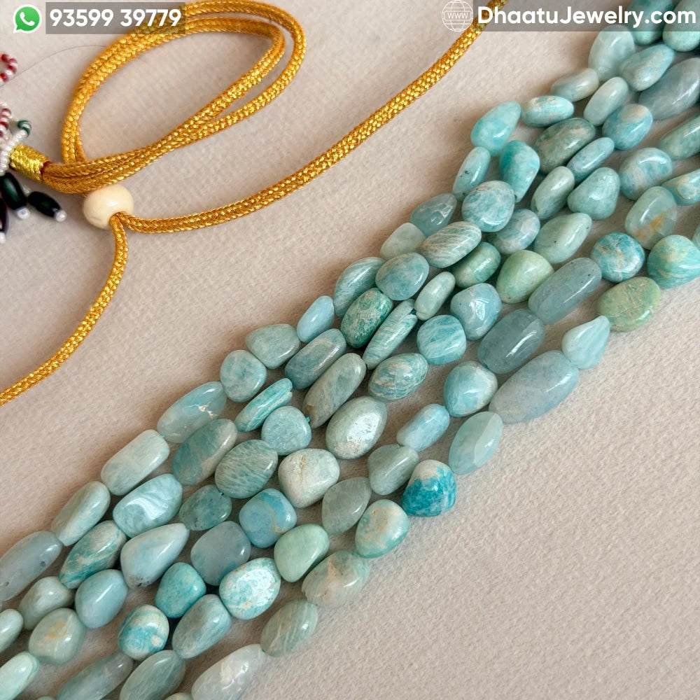 6-Layer Natural Amazonite Stone Bead Choker Necklace – Aqua Blue Tumbled Gemstone Statement Jewelry (23cm x 4.5cm)