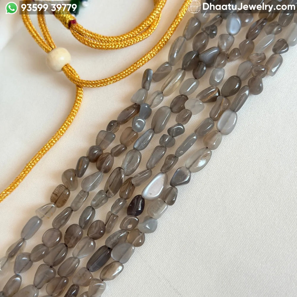6-Layer Grey Moonstone Natural Stone Beaded Choker Necklace - 4.5cm Wide Handcrafted Smokey Grey Statement Jewelry