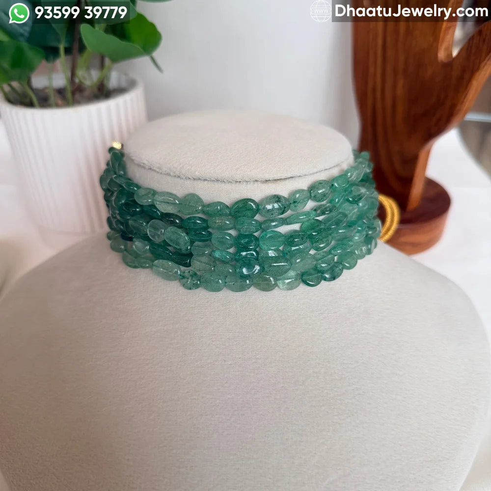 Natural Green Aventurine 6-Layer Beaded Choker Necklace - Handcrafted 23cm Statement Jewelry