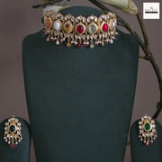 Multicolor Navratna Kundan Choker Set with Natural Gemstones