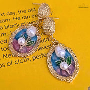 Vintage Floral Drop Earrings with Pearl Accents