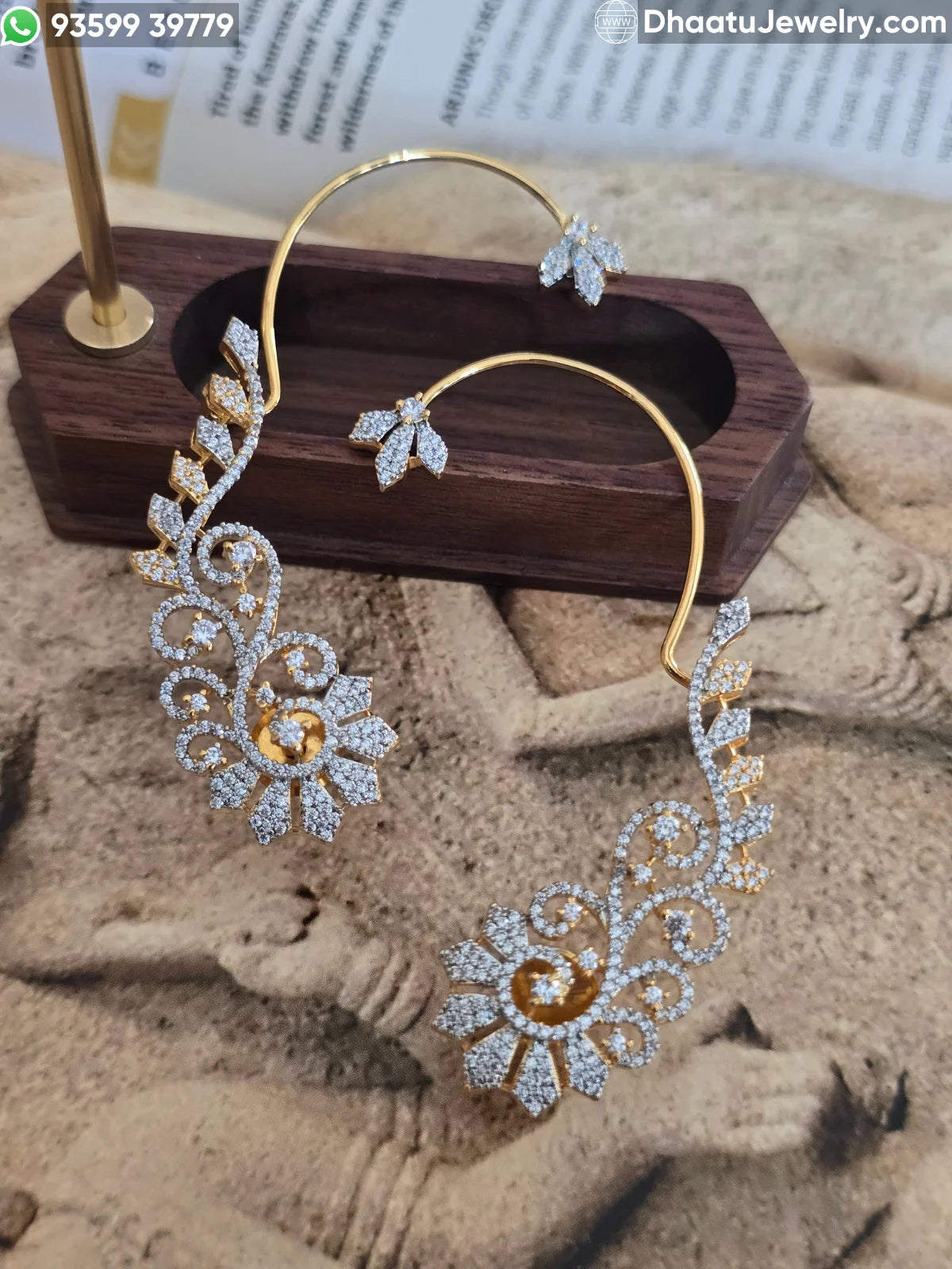 Premium Gold Plated Floral Ear Cuff Earrings with CZ Stones – Intricate Vine Ear Wrap Jewelry for Weddings and Festive Occasions