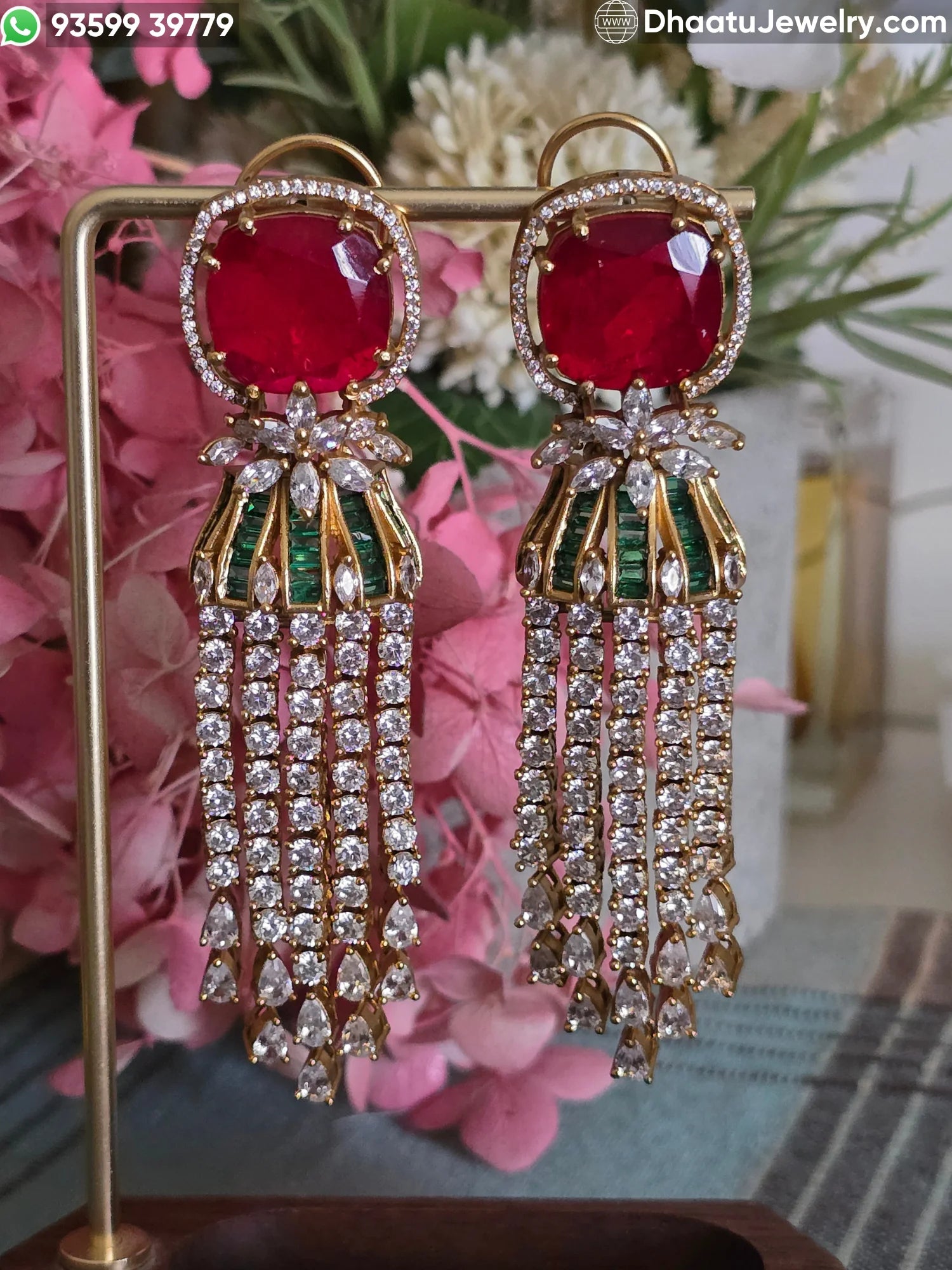 Antique Mehendi Plated Moissanite Tassel Earrings with Colored Doublet Stones