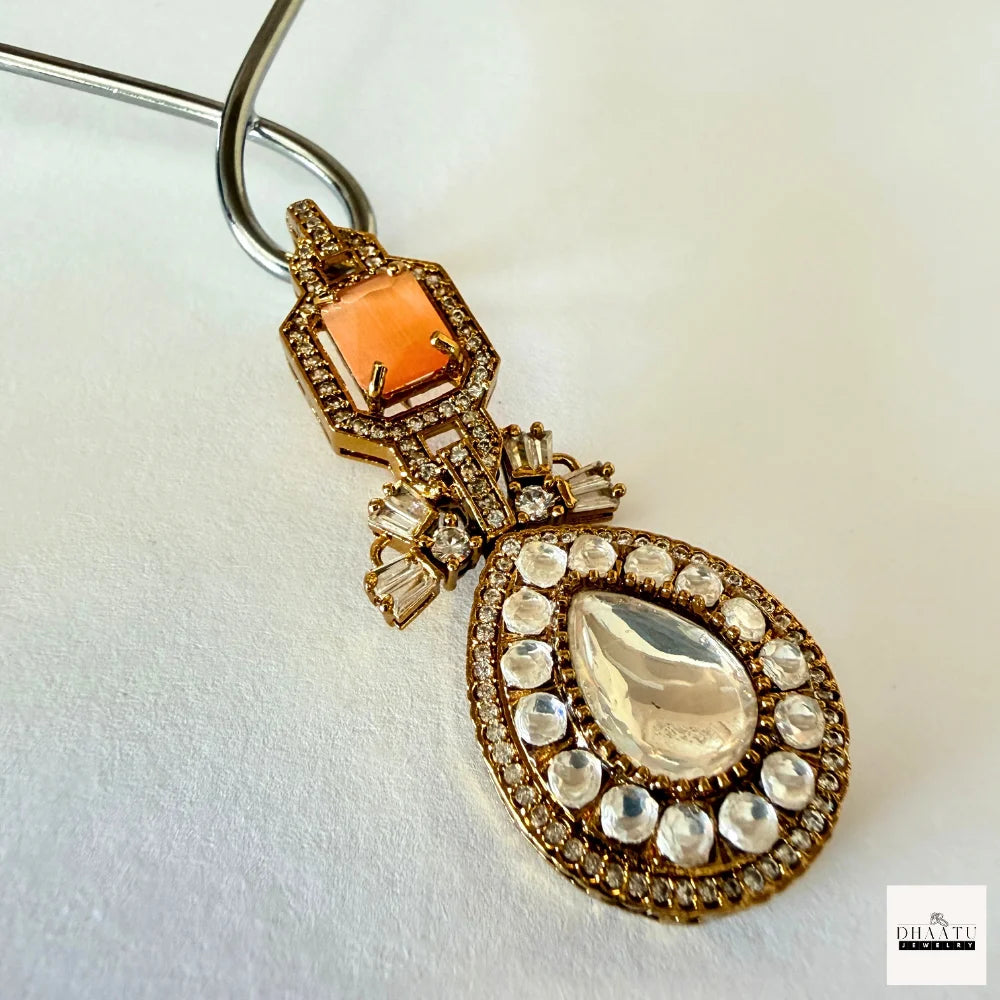 Pear-Cut Gemstone Fusion Jewelry Set – Gold-Plated Teardrop Necklace & Studs with Baguette Halo