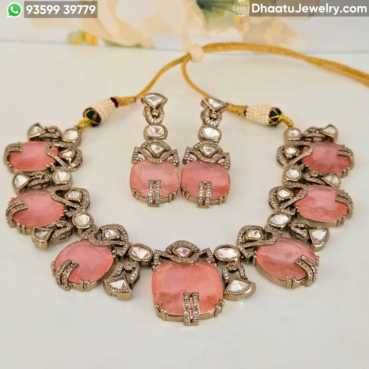 Handcrafted Kundan & Polki Meenakari Choker Set with Semi-Precious Stone Droplets
