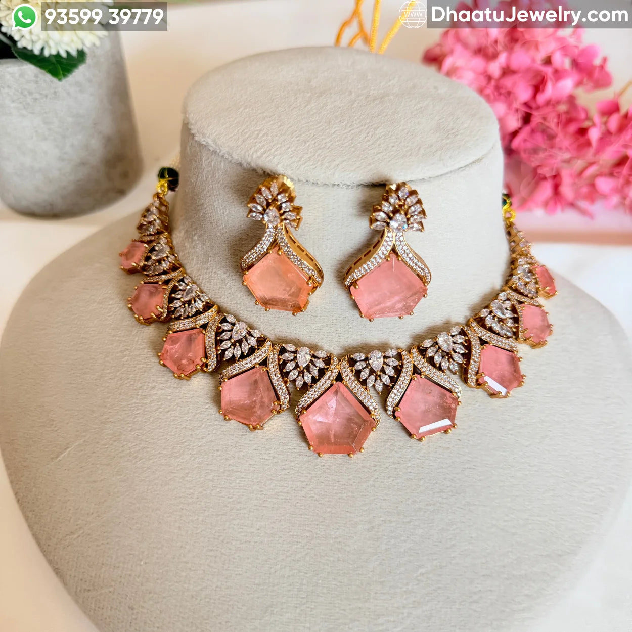 Pentagon Stone Kundan Polki Choker Set with Marquise Detailing