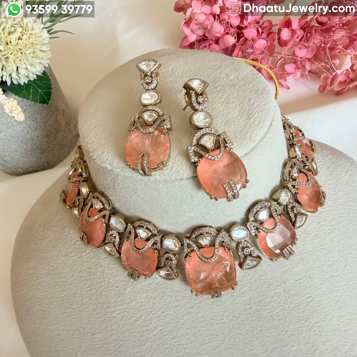 Handcrafted Kundan & Polki Meenakari Choker Set with Semi-Precious Stone Droplets