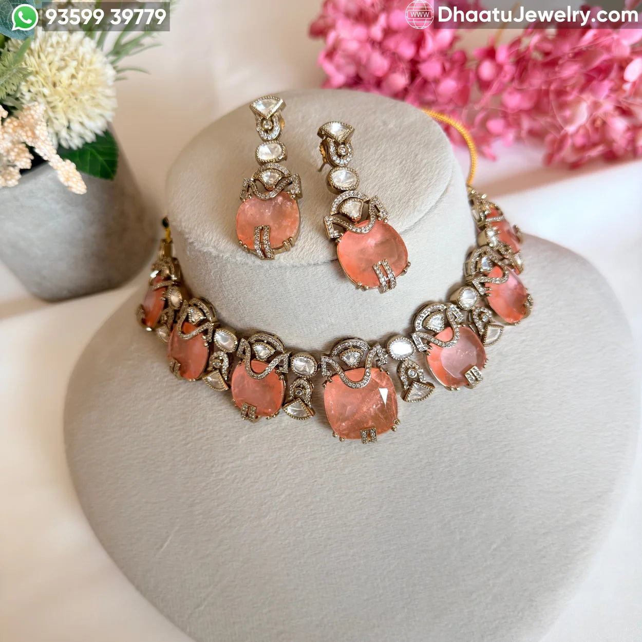 Handcrafted Kundan & Polki Meenakari Choker Set with Semi-Precious Stone Droplets