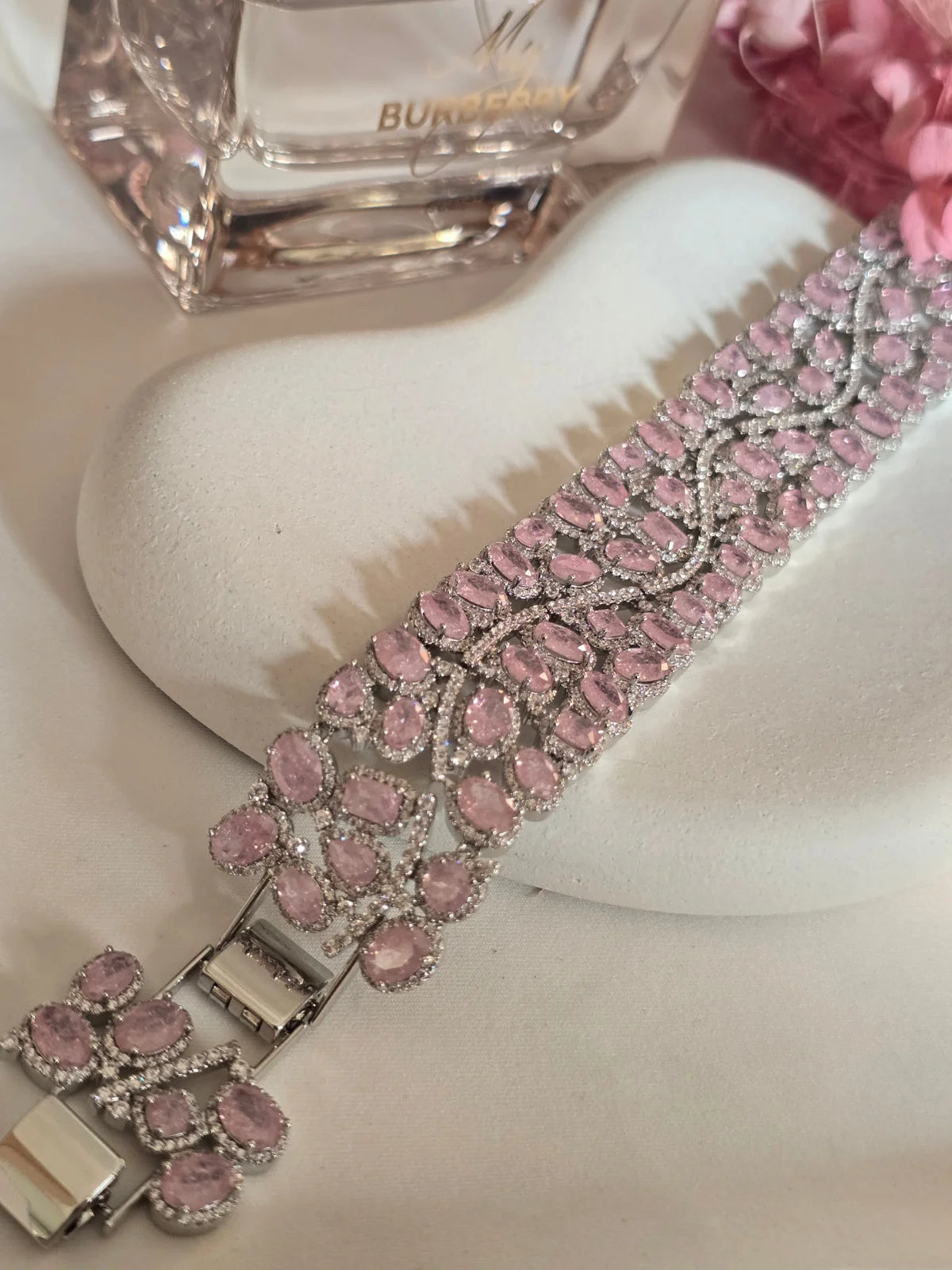 Multicolor Crystal Oval-Cut Statement Bracelet - 18cm to 21cm Extendable - Available in Pastel Pink, Emerald Green, Sapphire Blue, and Rainbow Mix