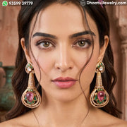 Handcrafted Moissanite Polki Long Dangle Earrings with Multi-Color Doublet Gemstones in 18K Gold Plating - Traditional Meenakari Inspired Statement Drops