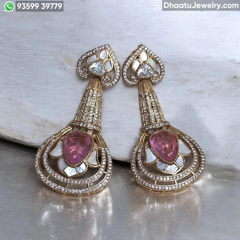 Handcrafted Moissanite Polki Long Dangle Earrings with Multi-Color Doublet Gemstones in 18K Gold Plating - Traditional Meenakari Inspired Statement Drops