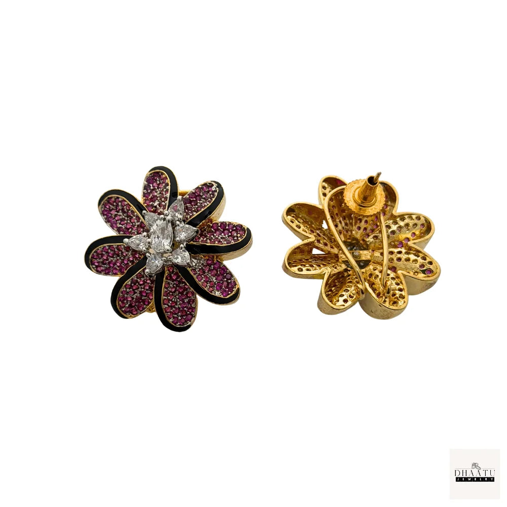Lumina Enamel-Edged Crystal Floral Stud Earrings | Gold-Plated Statement Jewelry