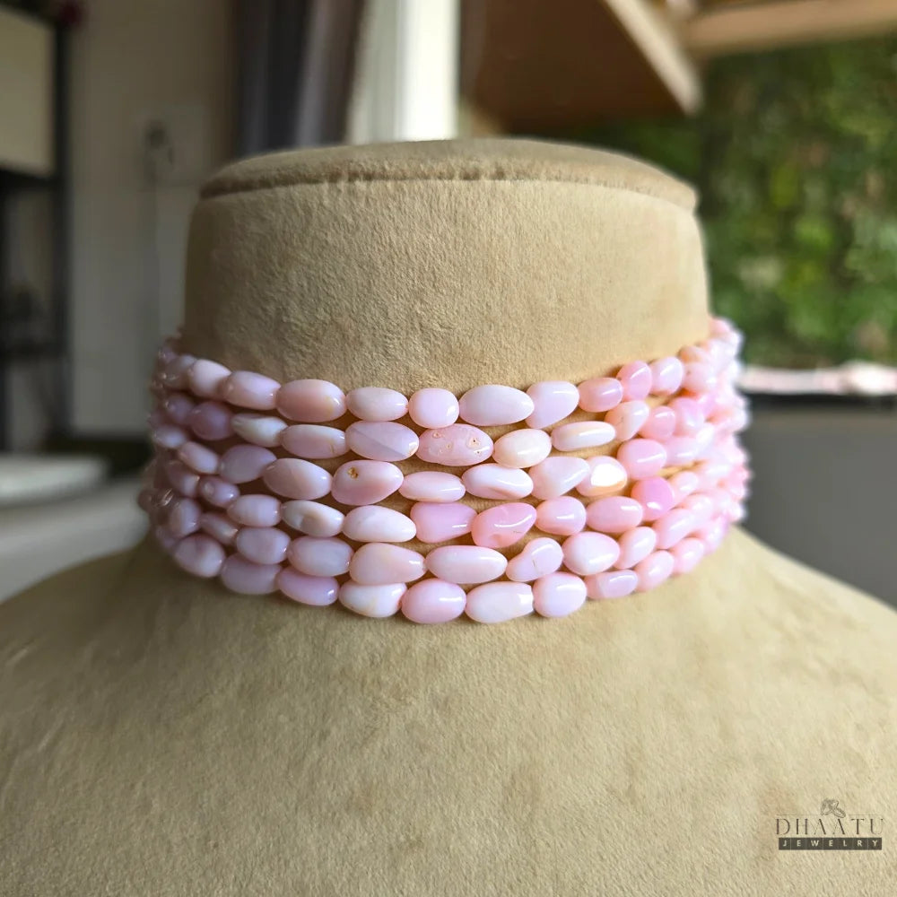 Dhaatu Natural Pink Opal Gemstone Choker