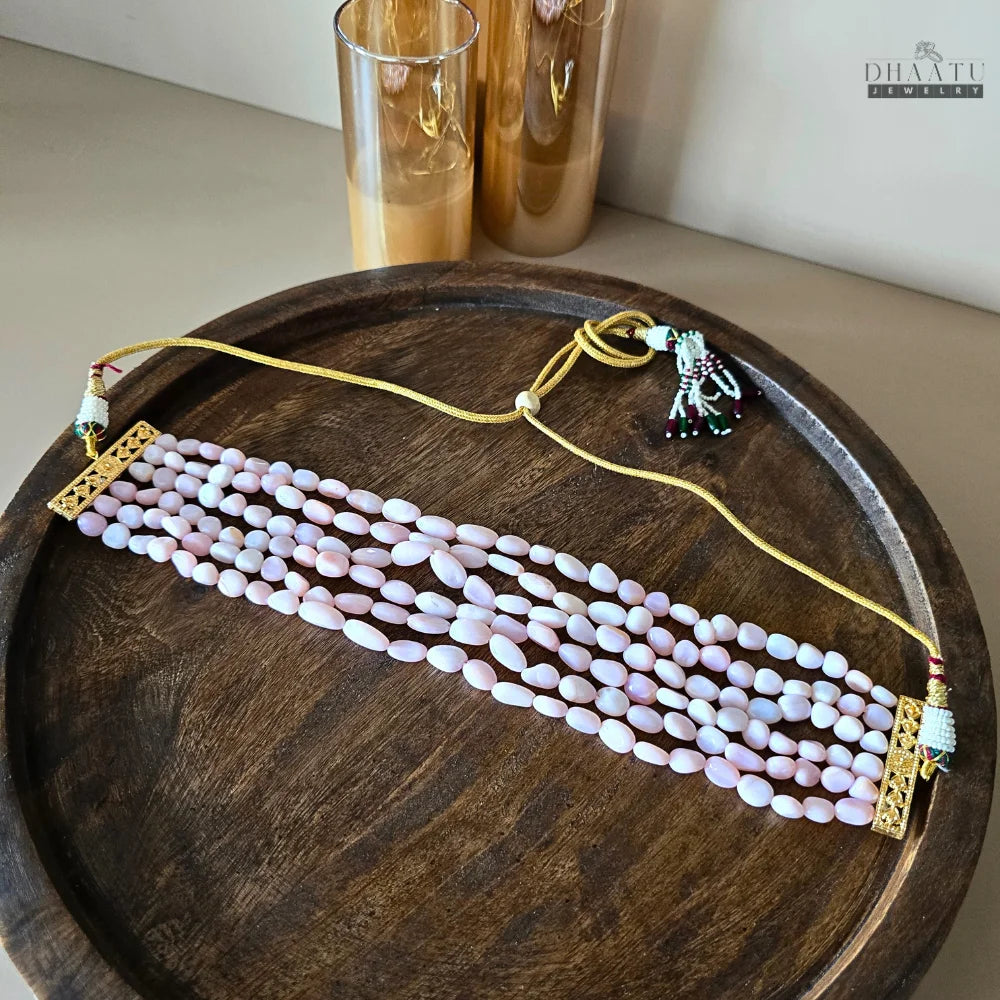 Dhaatu Natural Pink Opal Gemstone Choker
